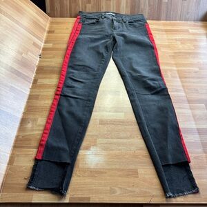 Etienne Marcel black denim jeans with red stripe on side size 28